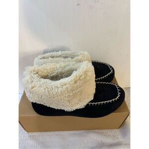 Dear foams 9-10 rn#21810 slipper ankle boots fur trimmed black‎ cream